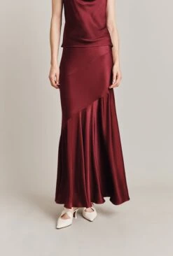Eileen Satin Midi Skirt Claret -Ghost Store S07G004 G36 28932 650px 964px
