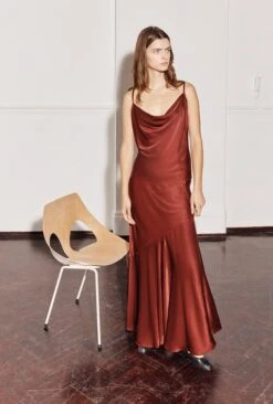 Eileen Satin Midi Skirt Claret