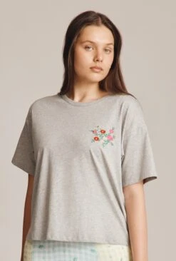 Mia T-Shirt Grey Embroidered
