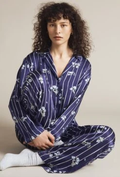 Lara Satin PJ Set Stripe Floral